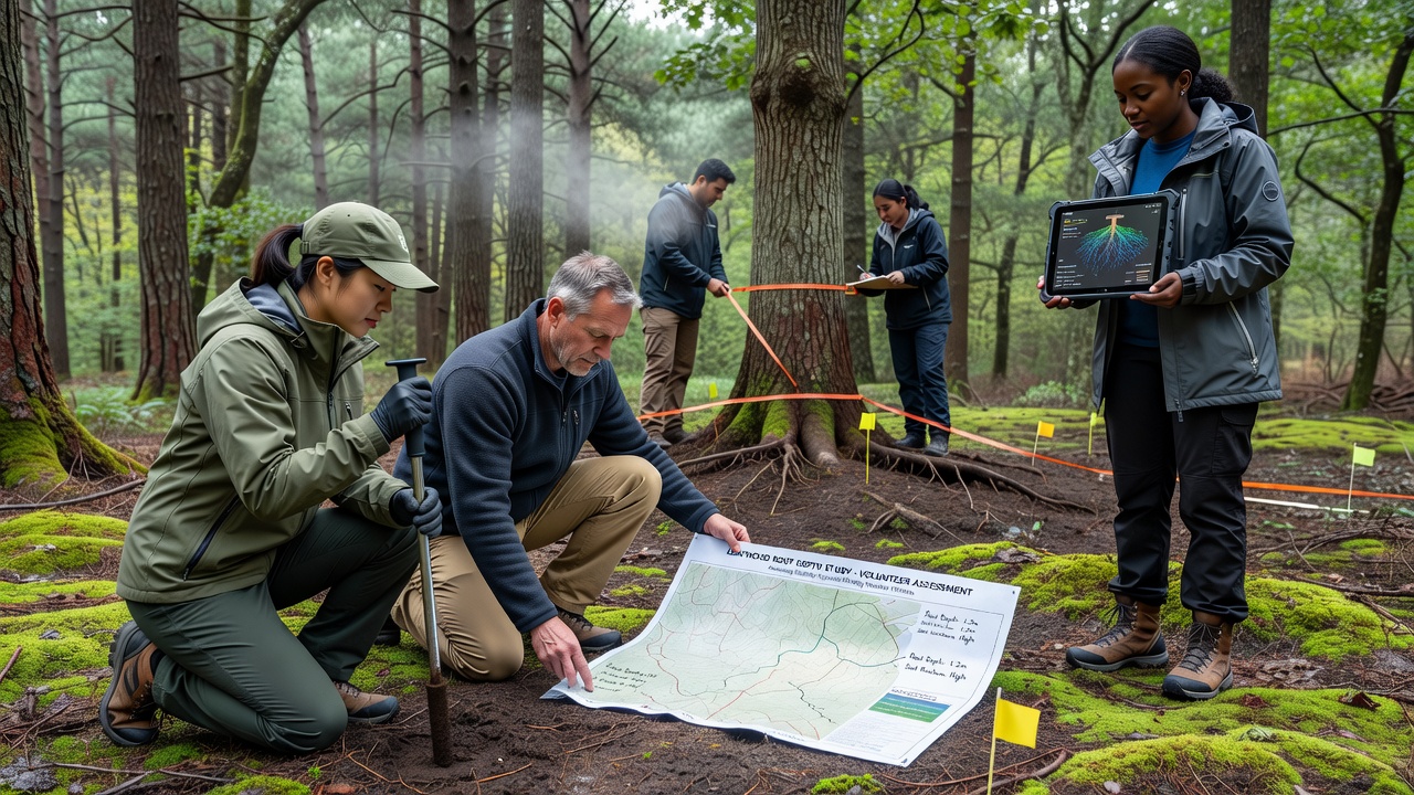 Detailed view of leafwood root mapping data displayed on a tablet during a volunteer field session